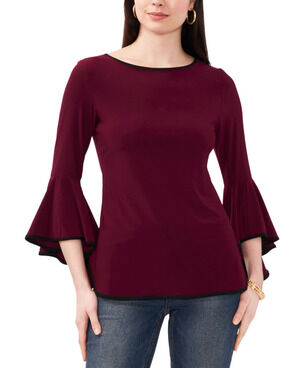 NWT Sam & Jess Maroon Wine Bell Sleeve Blouse Top XS Contrast Trim Workwear